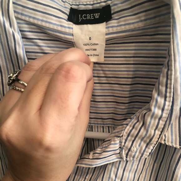 J. Crew White Blue Pinstripe Button Down 3/4 sleeve Shirt Dress size 0 - Picture 9 of 13
